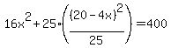 16x%5E2+%2B+25%28%2820-4x%29%5E2%2F25%29+=+400