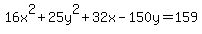 16x%5E2+%2B+25y%5E2+%2B+32x+-+150y+=+159