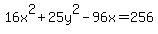 16x%5E2+%2B+25y%5E2-96x+=+256