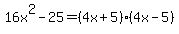 16x%5E2+-+25=%284x%2B5%29%284x-5%29