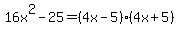 16x%5E2-25=%284x-5%29%284x%2B5%29