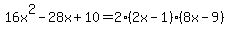 16x%5E2-28x%2B10=2%282x-1%29%288x-9%29