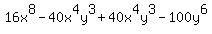 16x%5E8-40x%5E4y%5E3%2B40x%5E4y%5E3-100y%5E6