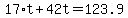 17%2At%2B42t=123.9