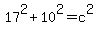 17%5E2%2B10%5E2=c%5E2