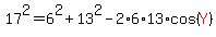 17%5E2=6%5E2%2B13%5E2-2%2A6%2A13%2Acos%28red%28Y%29%29
