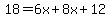 18=6x%2B8x%2B12