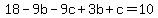 18-9+b+-9c%2B+3b+%2B+c+=+10