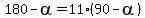 180-alpha=11%2890-alpha%29