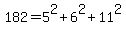 182+=+5%5E2%2B+6%5E2+%2B+11%5E2
