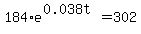 184%2Ae%5E%280.038t%29+=+302