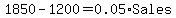 1850+-+1200+=+0.05%2ASales