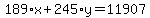 189%2Ax%2B245%2Ay=11907