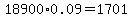 18900%2A0.09=1701