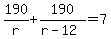 190%2Fr%2B190%2F%28r-12%29=7