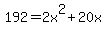 192=2x%5E2+%2B20x+