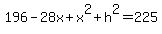 196-28x%2Bx%5E2%2Bh%5E2=225