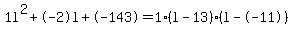 1l%5E2%2B-2l%2B-143+=+1%28l-13%29%2A%28l--11%29