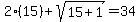2%2815%29%2Bsqrt%2815%2B1%29=34