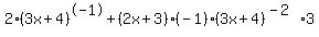 2%283x%2B4%29%5E-1+%2B+%282x%2B3%29%2A%28-1%29%2A%283x%2B4%29%5E%28-2%29%2A3