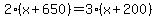 2%28x%2B650%29+=+3%28x%2B+200%29