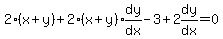 2%28x%2By%29+%2B+2%28x%2By%29expr%28dy%2Fdx%29-3%2B2expr%28dy%2Fdx%29=0