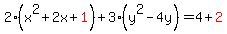 2%28x%5E2%2B2x%2Bred%281%29%29%2B3%28y%5E2-4y%29=4%2Bred%282%29