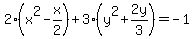 2%28x%5E2-x%2F2%29%2B3%28y%5E2%2B2y%2F3%29=-1