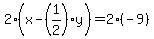 2%28x-%281%2F2%29y%29+=+2%28-9%29