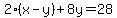 2%28x-y%29%2B8y+=+28