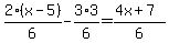 2%2A%28x-5%29%2F6-3%2A3%2F6+=+%284x+%2B+7%29%2F6