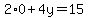 2%2A0%2B4y=15