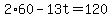 2%2A60+-+13t+=+120