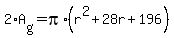 2%2AA%5Bg%5D+=+pi%2A%28r%5E2+%2B+28r+%2B+196%29