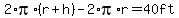 2%2Api%2A%28r%2Bh%29+-+2%2Api%2Ar+=+40ft