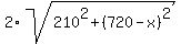 2%2Asqrt%28210%5E2+%2B+%28720-x%29%5E2%29