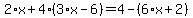 2%2Ax%2B4%2A%283%2Ax-6%29=4-%286%2Ax%2B2%29