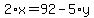2%2Ax+=+92+-+5%2Ay