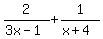 2%2F%283x-1%29%2B1%2F%28x%2B4%29