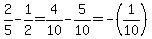 2%2F5-1%2F2=4%2F10-5%2F10=-%281%2F10%29