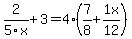 2%2F5x+%2B+3=+4%287%2F8%2B1x%2F12%29