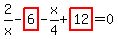 2%2Fx-highlight_red%28+6+%29-x%2F4%2Bhighlight_red%28+12+%29=0