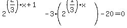 2%5E%28%282%2F3%29x%2B1%29-3%282%5E%28%281%2F3%29x%29%29-20=0