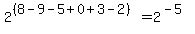 2%5E%28%288-9-5%2B0%2B3-2%29%29+=+2%5E%28-5%29%7D%7D%7B%7B%7B1%2F2%5E5+=+1%2F32