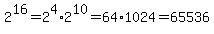 2%5E16=2%5E4%2A2%5E10=64%2A1024=65536