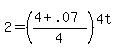 2+=+%28%284+%2B+.07%29+%2F+4%29%5E%284t%29