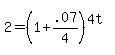 2+=+%281+%2B+.07%2F4%29%5E%284t%29