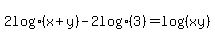 2+log+%28x+%2B+y%29+-+2+log+%283%29+=+log+%28%28xy%29%29