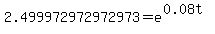 2.499972972972973=e%5E%280.08t%29