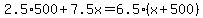 2.5%2A500%2B7.5x=6.5%28x%2B500%29